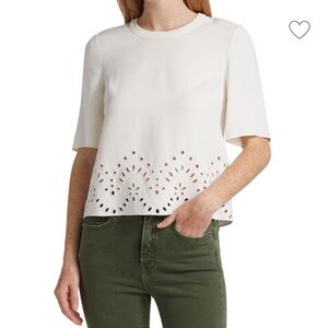 VERONICA BEARD Gray Lasercut Top. Size 8 . Color : white.